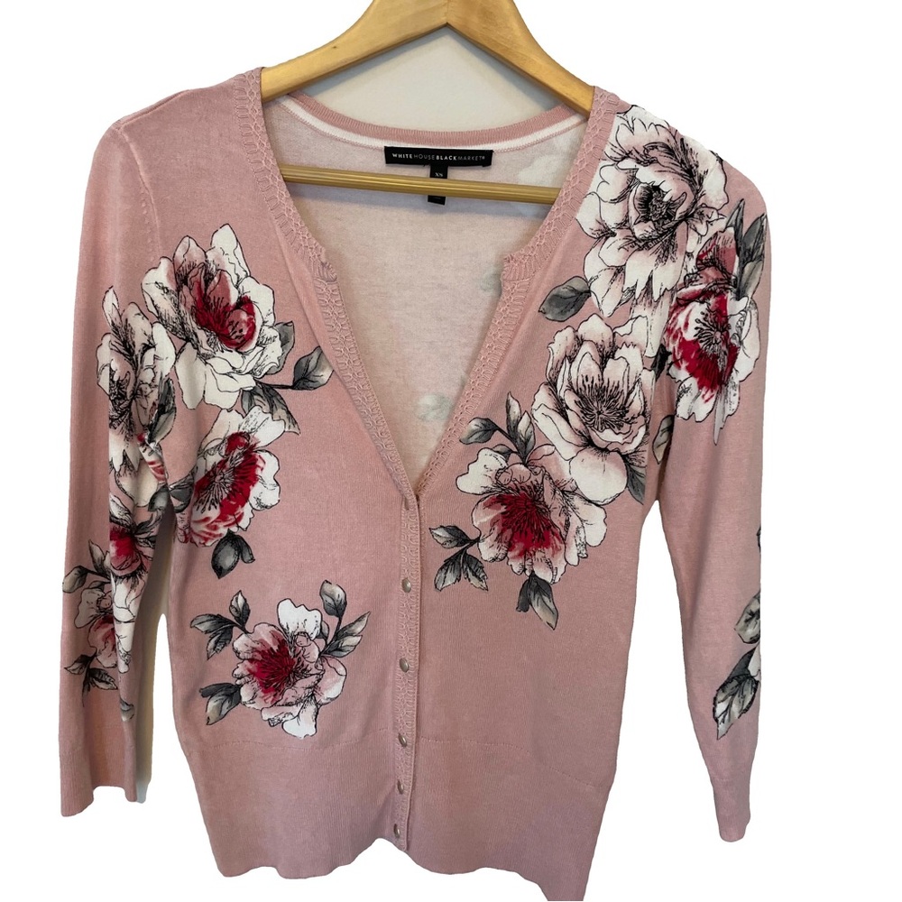WHITE HOUSE BLACK MARKET Pink
Floral Print Cardigan Women's SIZE EXTRA-SMALL